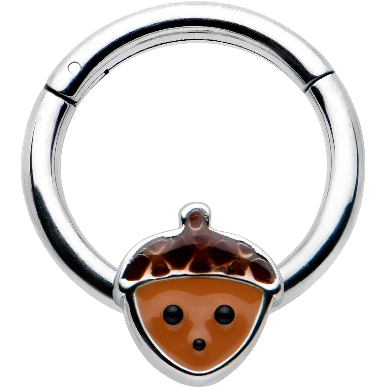 Nose Rings for Elegant Everyday Wear -16 Gauge 5/16 Fall Acorn Face Brown Autumn Hinged Segment Ring Nose Rings for Elegant Everyday Wear -16 Gauge 5/16 Fall Acorn Face Brown Autumn Hinged Segment Ring
