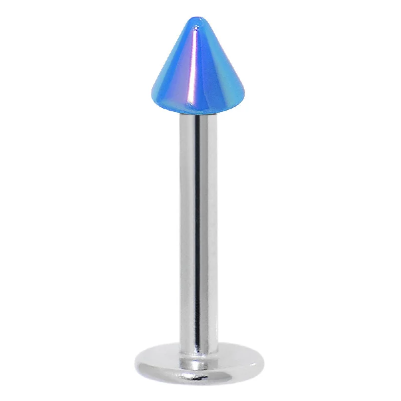 Designer Lip Rings for Fashion-Forward Women16 Gauge Metallic Acrylic Blue Spike Labret Monroe