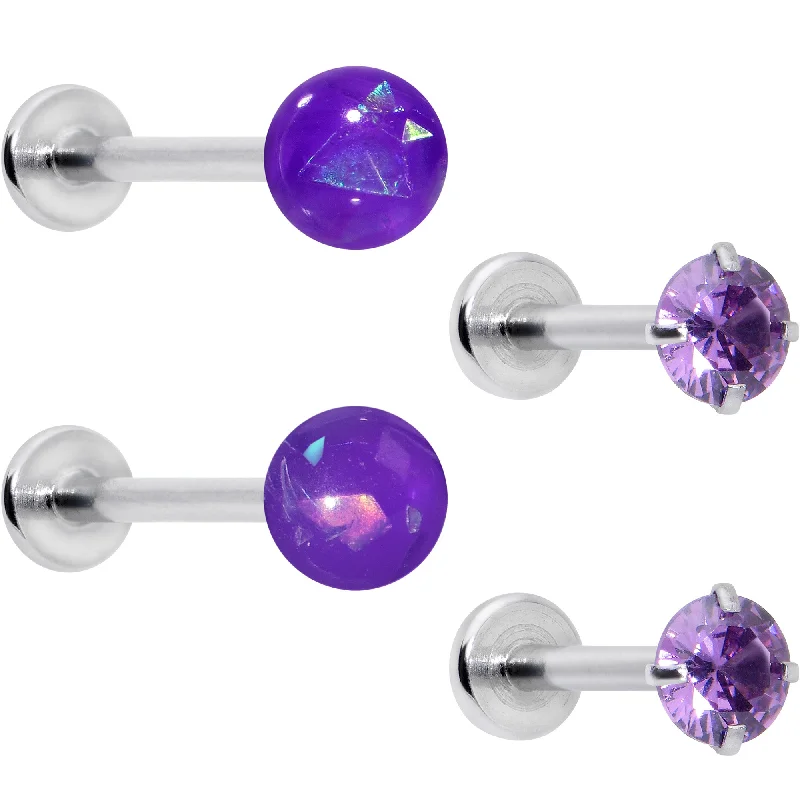 Women's Earrings – Elegant Designs for Every Personality--16 Gauge 5/16 3/8 Purple Gem Faux Opal Labret Monroe Tragus Set of 4 Women's Earrings – Elegant Designs for Every Personality--16 Gauge 5/16 3/8 Purple Gem Faux Opal Labret Monroe Tragus Set of 4