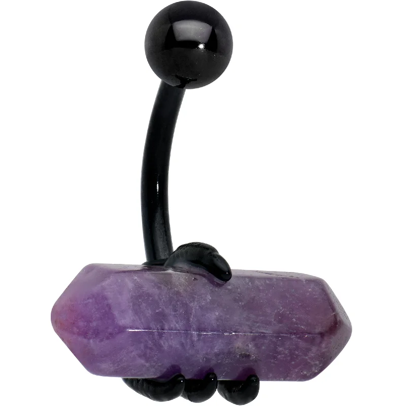 Trendy Belly Rings with Stylish Accents -Purple Amethyst Stone Black Claw Belly Ring Trendy Belly Rings with Stylish Accents -Purple Amethyst Stone Black Claw Belly Ring