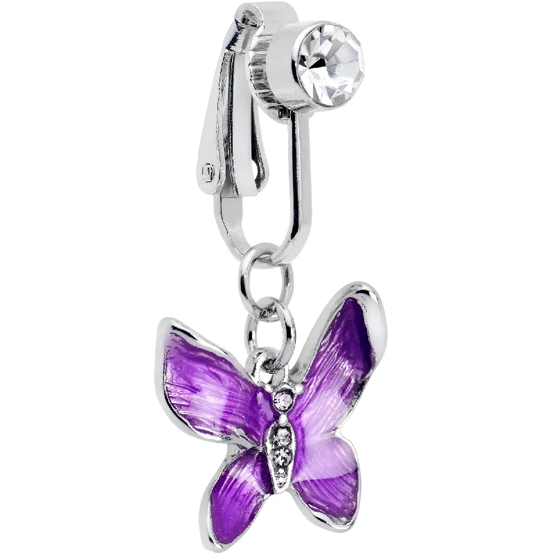 Stylish Belly Rings with Subtle Beauty -Clear Gem Chunky Butterfly Purple Clip On Fake Belly Ring Stylish Belly Rings with Subtle Beauty -Clear Gem Chunky Butterfly Purple Clip On Fake Belly Ring