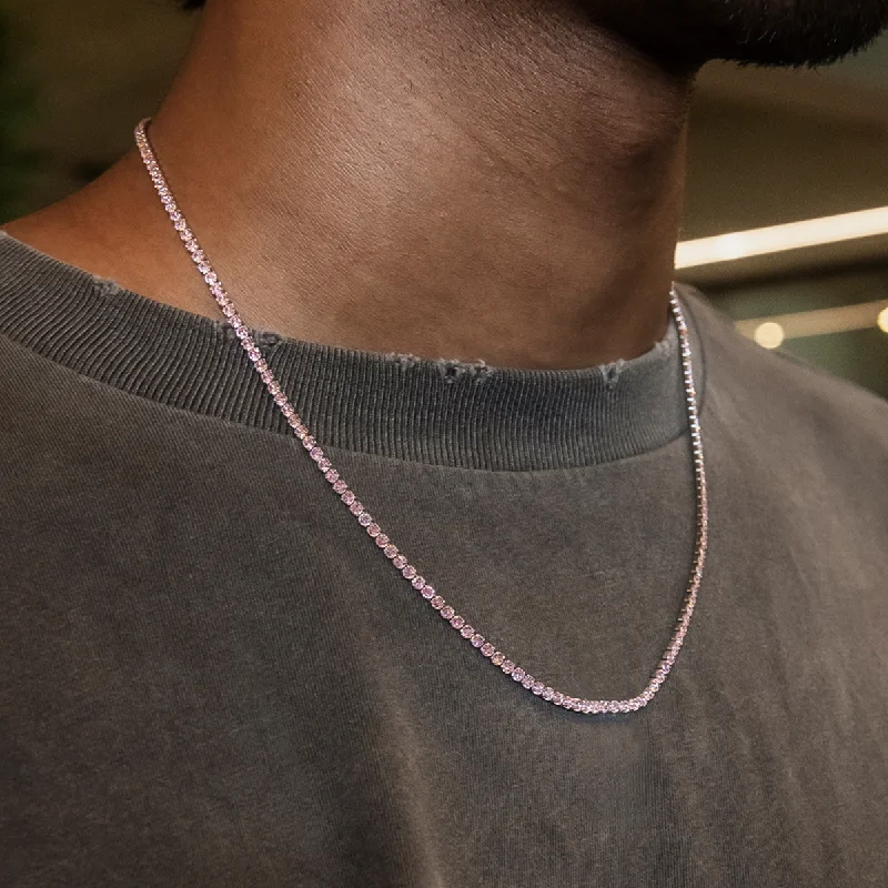 Exclusive Men's Necklaces & Pendants for the Modern Gentleman-Pink Diamond Micro Tennis Chain Exclusive Men's Necklaces & Pendants for the Modern Gentleman-Pink Diamond Micro Tennis Chain