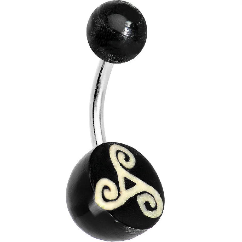 Belly Rings with Vibrant Gemstones for Glamorous Style -Cream on Black Acrylic Swirled Eye Tribal Belly Ring Belly Rings with Vibrant Gemstones for Glamorous Style -Cream on Black Acrylic Swirled Eye Tribal Belly Ring
