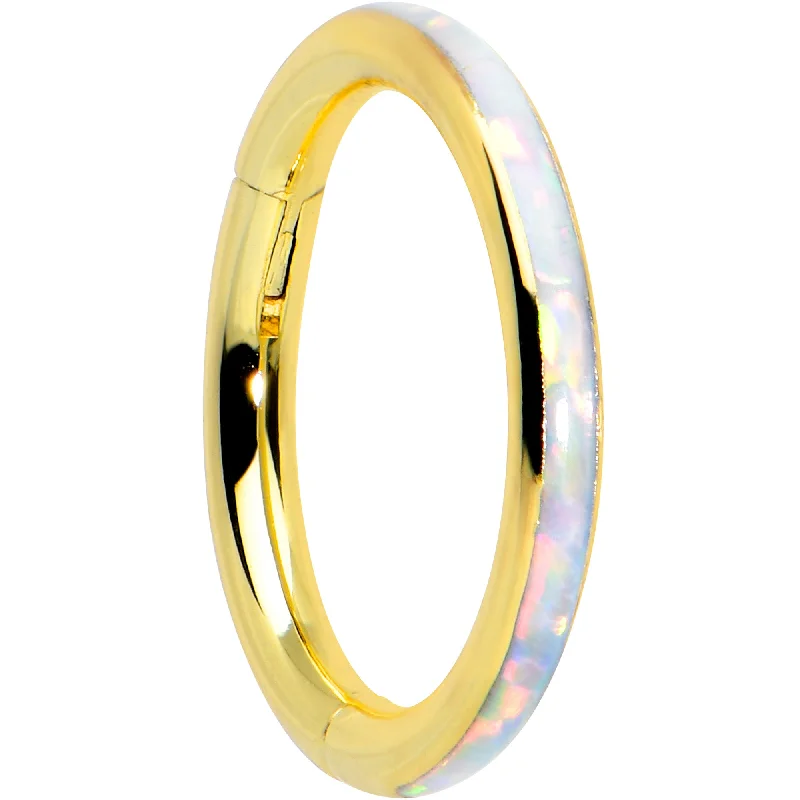 Gold-Plated Lip Rings16 Gauge 5/16 White Synth Opal Gold Tone Forward Facing Segment Ring