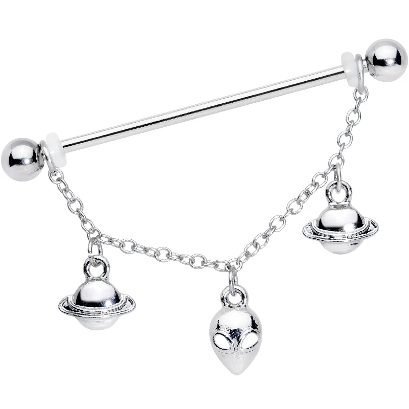 Women's Earrings – Elegant Designs for Every Personality--14 Gauge Saturn Alien Dangle Industrial Barbell 38mm Women's Earrings – Elegant Designs for Every Personality--14 Gauge Saturn Alien Dangle Industrial Barbell 38mm