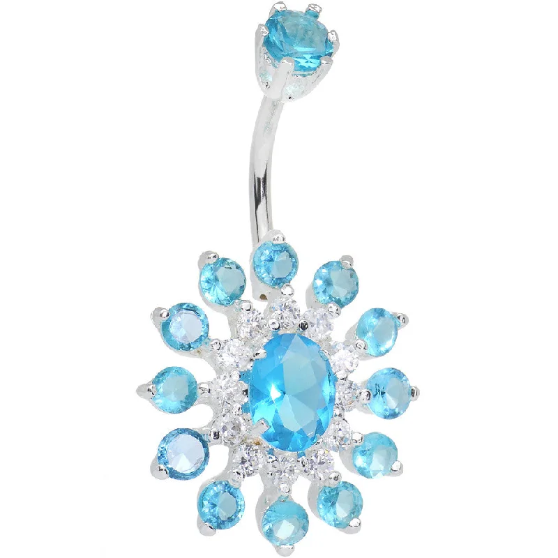 Beautiful Belly Rings for Glamorous Effect -925 SilverClear Blue CZ Mandala Flower Bottom Mount Belly Ring Beautiful Belly Rings for Glamorous Effect -925 SilverClear Blue CZ Mandala Flower Bottom Mount Belly Ring