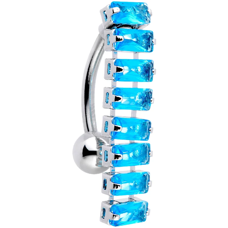 Designer Belly Rings for Fashion-Forward Women -Aqua CZ Gem Band of Beauty Top Mount Belly Ring Designer Belly Rings for Fashion-Forward Women -Aqua CZ Gem Band of Beauty Top Mount Belly Ring