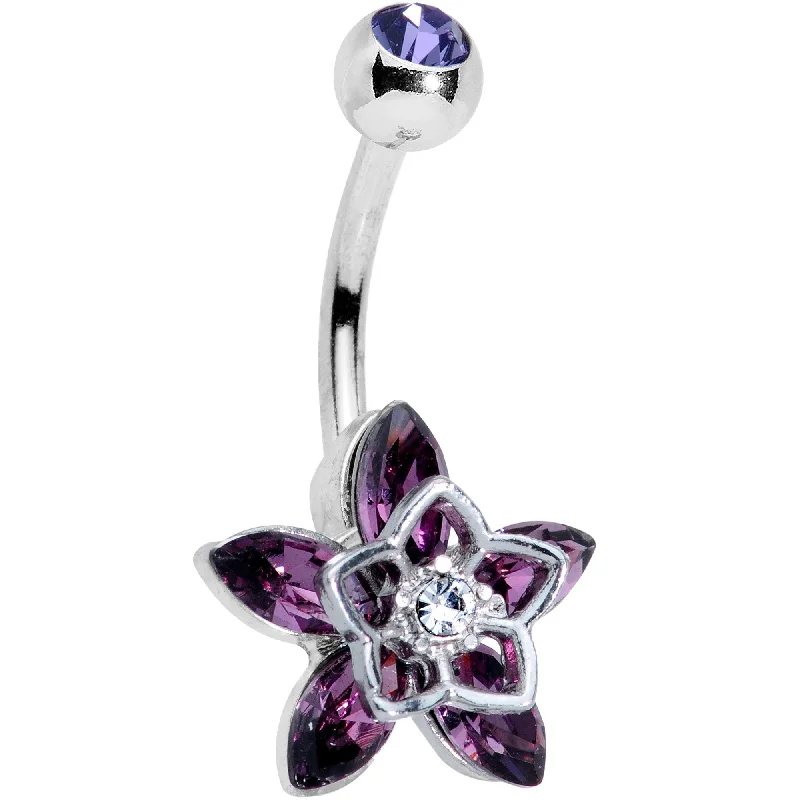 Comfortable Belly Rings for Statement Fashion -Clear Purple Gem Flowerburst Star Belly Ring Comfortable Belly Rings for Statement Fashion -Clear Purple Gem Flowerburst Star Belly Ring