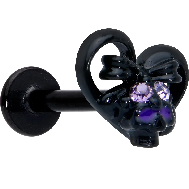 Comfortable Lip Rings with High-Quality Finish16 Gauge 5/16 Purple Gem Black Skull Heart Bow Labret Monroe Tragus