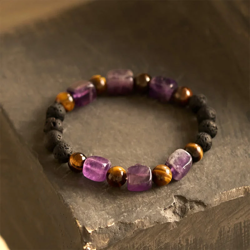 Designer Bracelets for Men with Bold Patterns-Buddha Stones Various Crystals Cube Amethyst Lava Rock Support Bracelet Designer Bracelets for Men with Bold Patterns-Buddha Stones Various Crystals Cube Amethyst Lava Rock Support Bracelet
