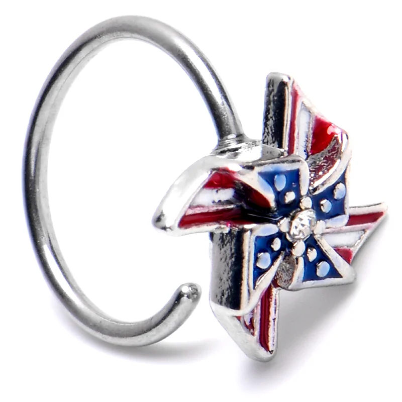 Nose Rings for Beach Look -20 Gauge 5/16 Clear Gem Festive Patriot Pinwheel Nose Hoop Nose Rings for Beach Look -20 Gauge 5/16 Clear Gem Festive Patriot Pinwheel Nose Hoop