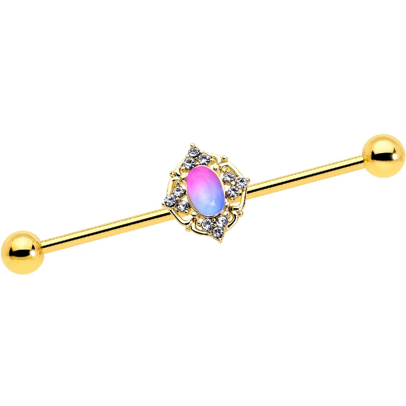 Women's Earrings – Elegant Designs for Every Personality--14 Gauge Pink Tourmaline Gold Tone Wondrous Industrial Barbell 38mm