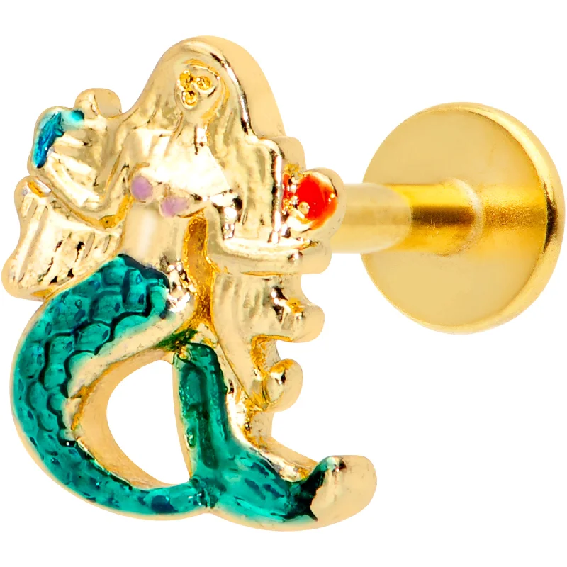 Fashionable Lip Rings for All Occasions16 Gauge 5/16 Gold Tone Green Mermaid Labret Monroe Tragus
