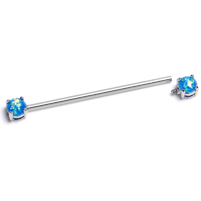 Women's Earrings – Elegant Designs for Every Personality--14 Gauge Blue Faux Opal Internally Threaded Industrial Barbell 38mm