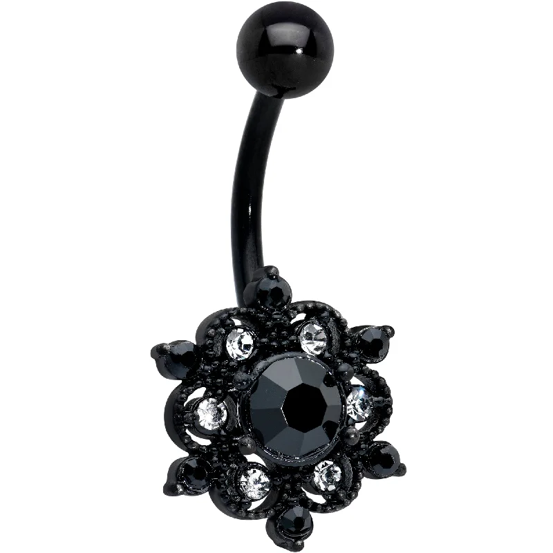 Elegant Belly Rings for Classic Fashion -Clear Black CZ Gem Black Abstract Sun Belly Ring Elegant Belly Rings for Classic Fashion -Clear Black CZ Gem Black Abstract Sun Belly Ring