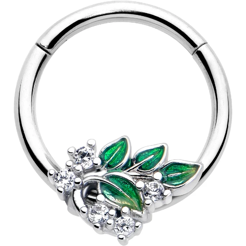 Nose Rings for Special Occasions and More -16 Gauge 3/8 Clear CZ Gem Morning Leaves Hinged Segment Ring Nose Rings for Special Occasions and More -16 Gauge 3/8 Clear CZ Gem Morning Leaves Hinged Segment Ring