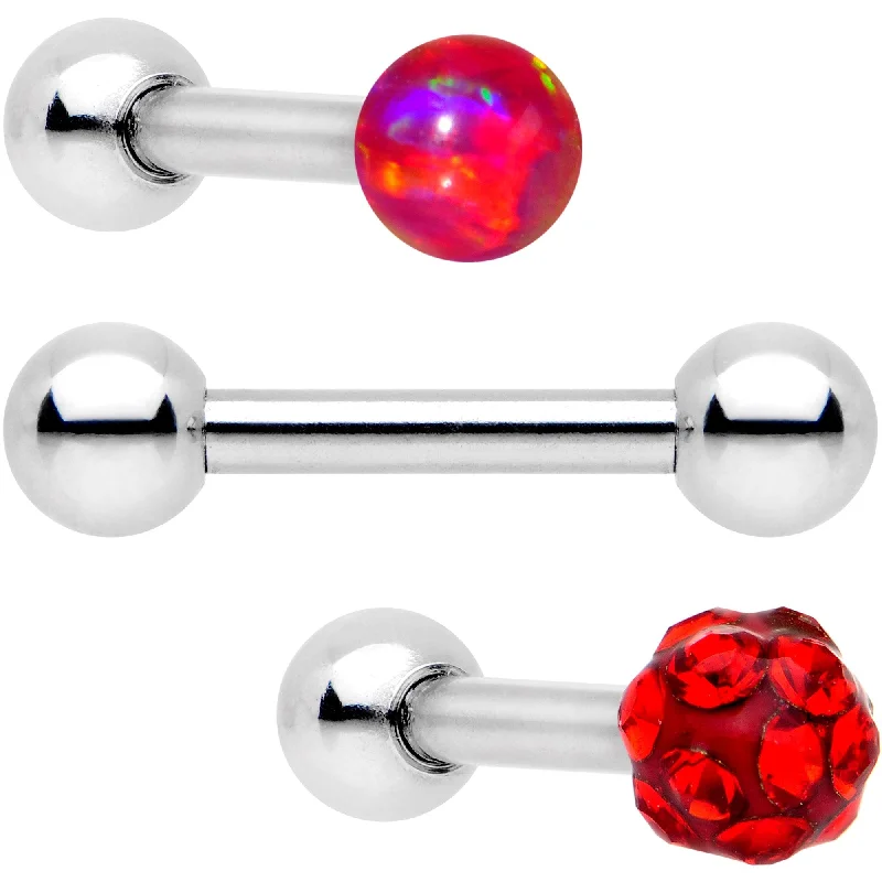 Women's Earrings – Elegant Designs for Every Personality--16 Gauge 1/4 Red Faux Opal Ball Cartilage Tragus Earring 3 Pack Set