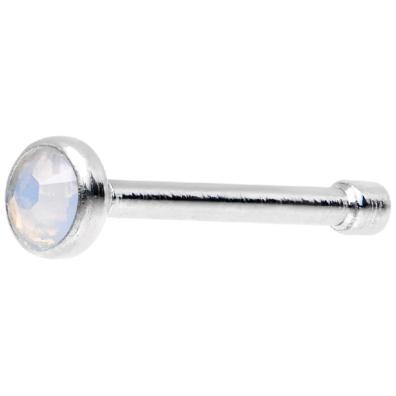 Large Nose Rings -Stainless Steel 2mm White Imitation Opalite Stone Nose Bone