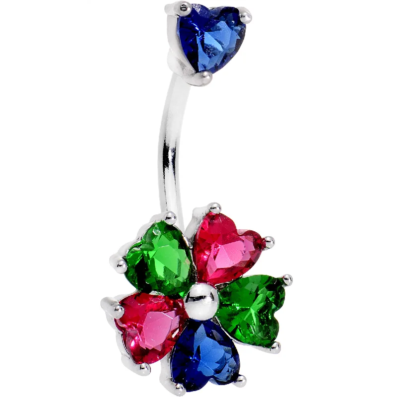 Stunning Belly Rings for Bold Fashion -Blue Green Pink CZ Flower Heart Double Mount Belly Ring Stunning Belly Rings for Bold Fashion -Blue Green Pink CZ Flower Heart Double Mount Belly Ring