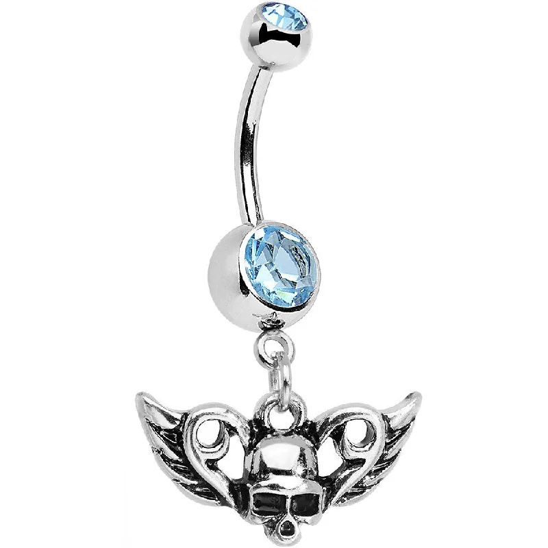 Stunning Belly Rings for Fashionable Women -Aqua Gem Born to Be Bad Winged Skull Dangle Belly Ring Stunning Belly Rings for Fashionable Women -Aqua Gem Born to Be Bad Winged Skull Dangle Belly Ring