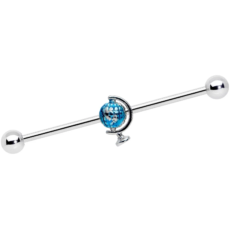Women's Earrings – Elegant Designs for Every Personality--14 Gauge Blue Globe Planet Earth Industrial Barbell 38mm Women's Earrings – Elegant Designs for Every Personality--14 Gauge Blue Globe Planet Earth Industrial Barbell 38mm