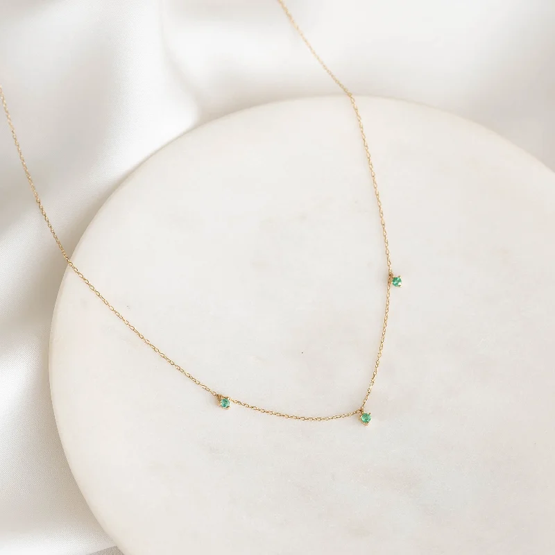 Shop Classic Women's Necklaces & Pendants with a Modern Twist-3-Emerald Necklace 14k Gold - Rosalia Shop Classic Women's Necklaces & Pendants with a Modern Twist-3-Emerald Necklace 14k Gold - Rosalia