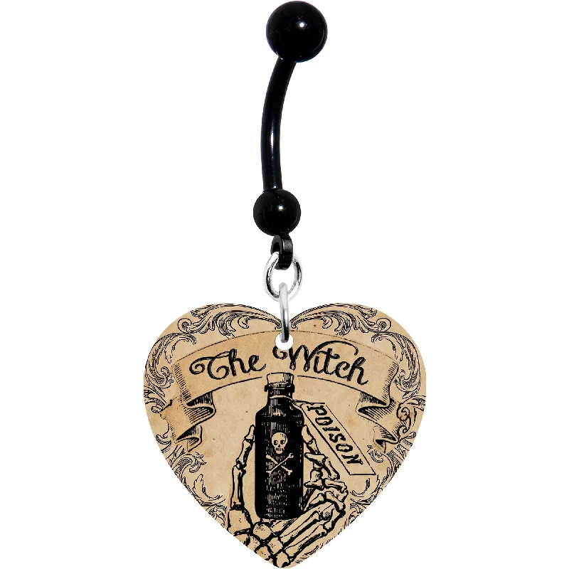 Comfortable Belly Rings for Fashion-Forward Women -Witches Brew Poison Potion Halloween Black Heart Dangle Belly Ring Comfortable Belly Rings for Fashion-Forward Women -Witches Brew Poison Potion Halloween Black Heart Dangle Belly Ring