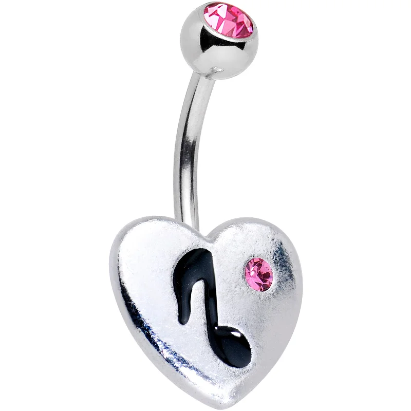 Stylish Belly Rings with Elegant Features -Pink Gem I Heart Music Belly Ring