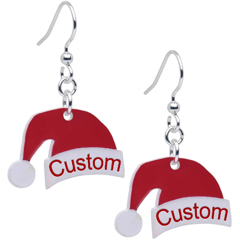 Women's Earrings – Elegant Designs for Every Personality--Custom Santa Hat Personalized Fishhook Dangle Earrings