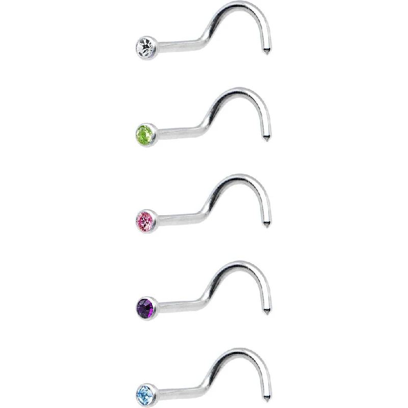 Nose Rings with Antique Touch -18 Gauge Stainless Steel CZ Nose Ring Pack Set