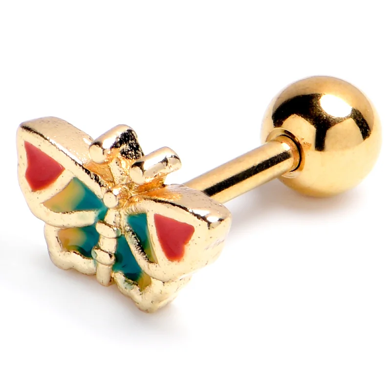 Women's Earrings – Elegant Designs for Every Personality--16 Gauge 1/4 Gold Tone Sunrise Butterfly Cartilage Tragus Earring