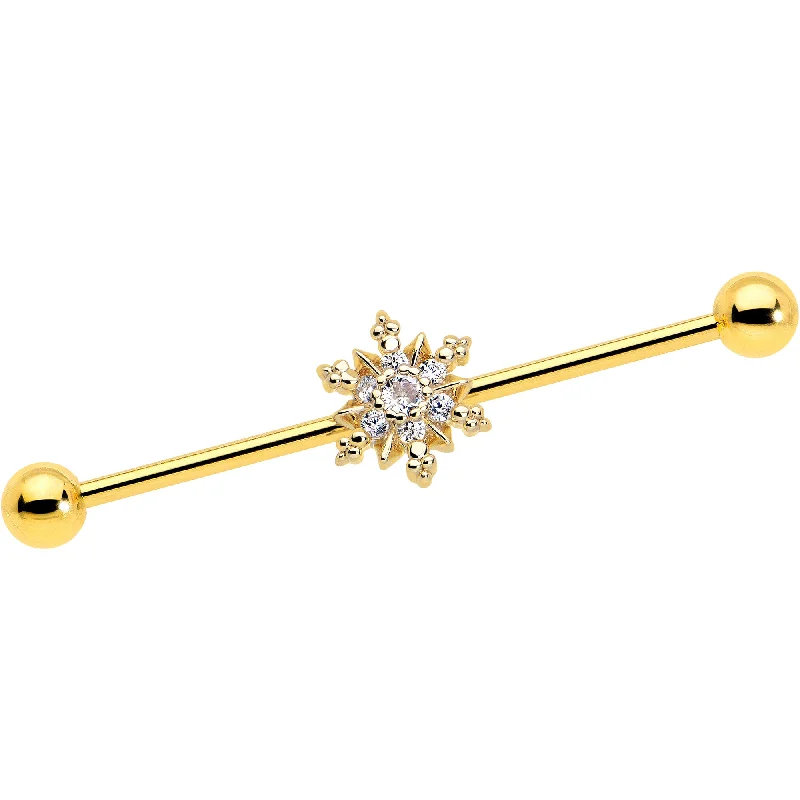 Women's Earrings – Elegant Designs for Every Personality--14 Gauge Clear CZ Gem Gold Tone Glam Snowflake Industrial Barbell 38mm Women's Earrings – Elegant Designs for Every Personality--14 Gauge Clear CZ Gem Gold Tone Glam Snowflake Industrial Barbell 38mm