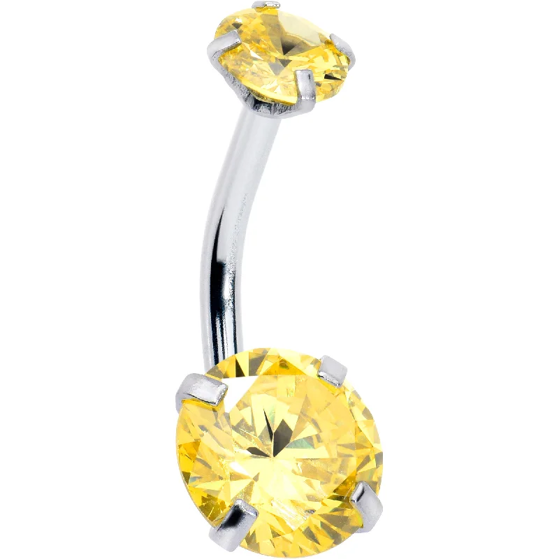 Belly Rings with Dazzling Diamonds -Yellow Gem November Birthstone Double Mount Belly Ring Belly Rings with Dazzling Diamonds -Yellow Gem November Birthstone Double Mount Belly Ring
