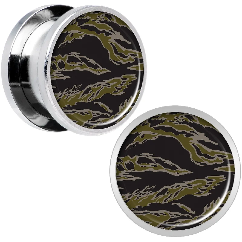 Women's Earrings – Elegant Designs for Every Personality--Tiger Camo Print Steel Screw Fit Plug Set 9/16 Women's Earrings – Elegant Designs for Every Personality--Tiger Camo Print Steel Screw Fit Plug Set 9/16