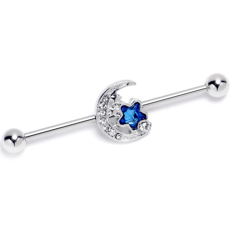 Women's Earrings – Elegant Designs for Every Personality--14 Gauge Blue Clear Gem Starry Night Sky Industrial Barbell 38mm