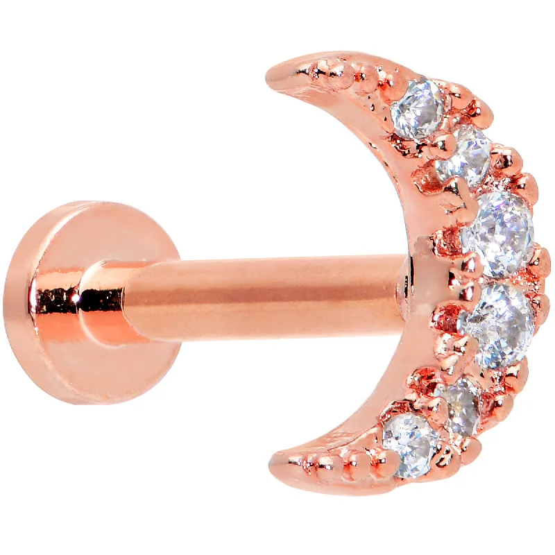 Bold and Beautiful Lip Rings for Trendsetters16 Gauge 5/16 Clear CZ Gem Rose Gold Tone Moon Internal Thread Labret