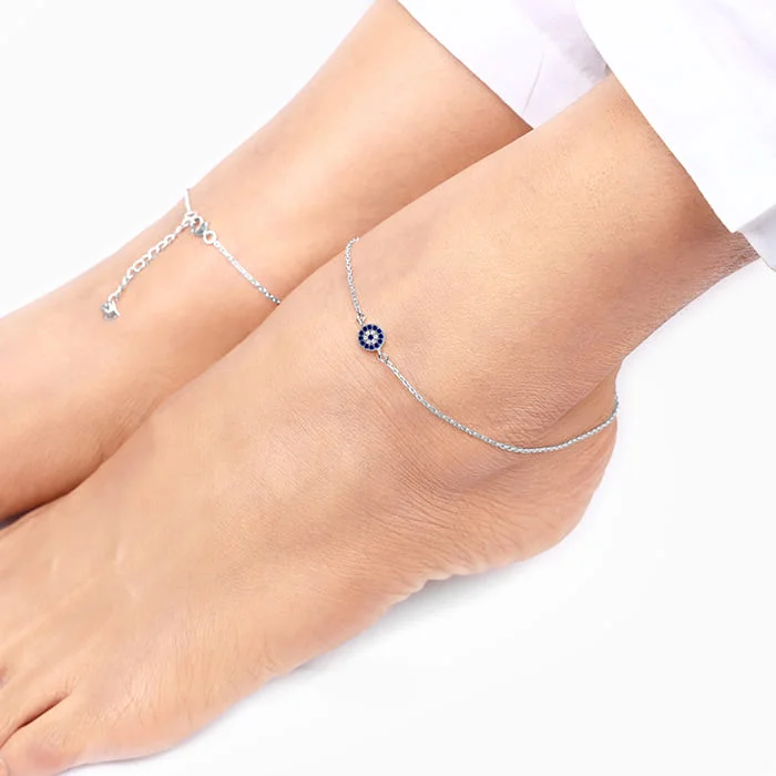 Glamorous Anklets for Special Moments-Silver Protective Eye Anklet