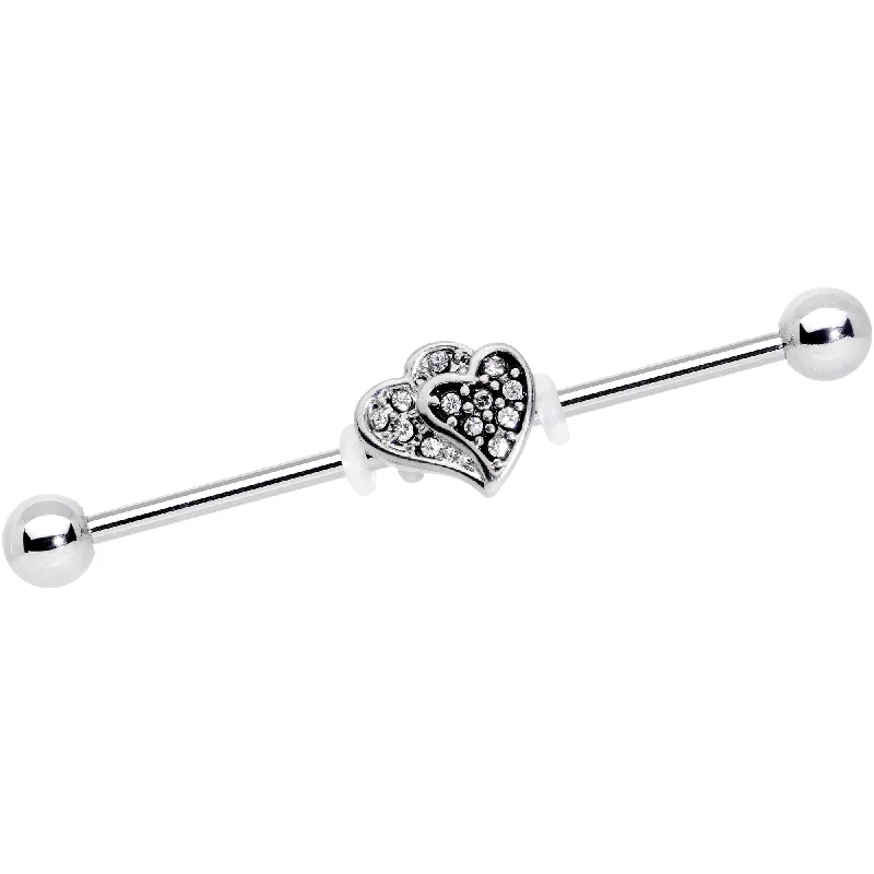 Women's Earrings – Elegant Designs for Every Personality--Clear Gem Double Hearts Charm Straight Industrial Barbell 38mm Women's Earrings – Elegant Designs for Every Personality--Clear Gem Double Hearts Charm Straight Industrial Barbell 38mm