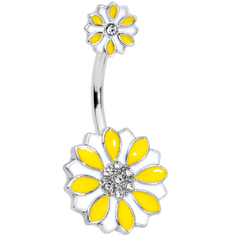 Comfortable Belly Rings for Perfect Fit -Aurora Gem Yellow White Flower Double Mount Belly Ring Comfortable Belly Rings for Perfect Fit -Aurora Gem Yellow White Flower Double Mount Belly Ring