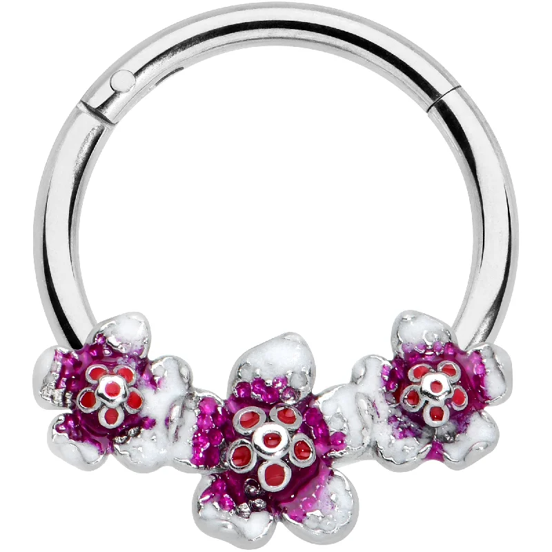 Women's Earrings – Elegant Designs for Every Personality--16 Gauge 3/8 Red Purple Double Flower Hinged Segment Ring