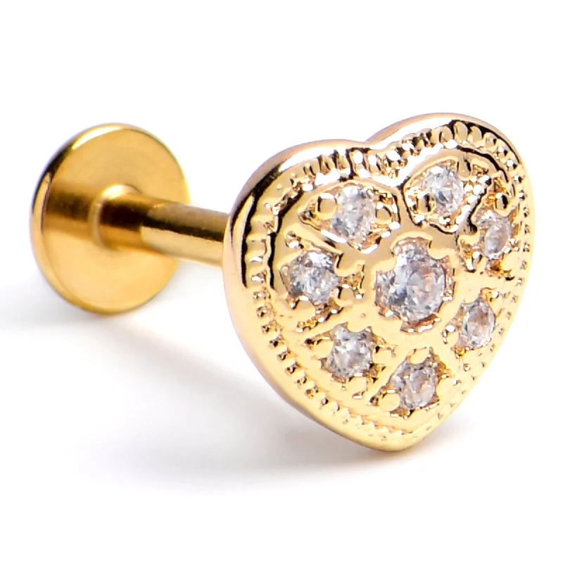 Beautiful Lip Rings with Shiny Detail16 Gauge 5/16 Clear CZ Gem Gold Tone Ultra Luxe Heart Labret Tragus Beautiful Lip Rings with Shiny Detail16 Gauge 5/16 Clear CZ Gem Gold Tone Ultra Luxe Heart Labret Tragus