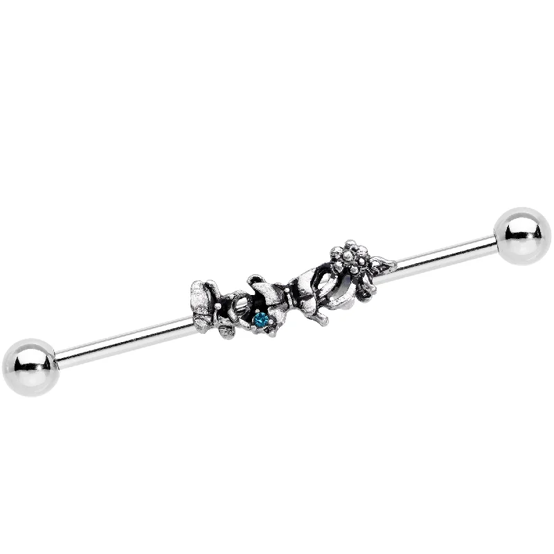 Women's Earrings – Elegant Designs for Every Personality--14 Gauge Blue Gem Butterfly Array Flower Industrial Barbell 38mm Women's Earrings – Elegant Designs for Every Personality--14 Gauge Blue Gem Butterfly Array Flower Industrial Barbell 38mm