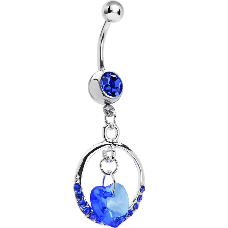 Simple Belly Rings for a Clean Look -Sapphire Gem Circular Heart Drop Belly Ring