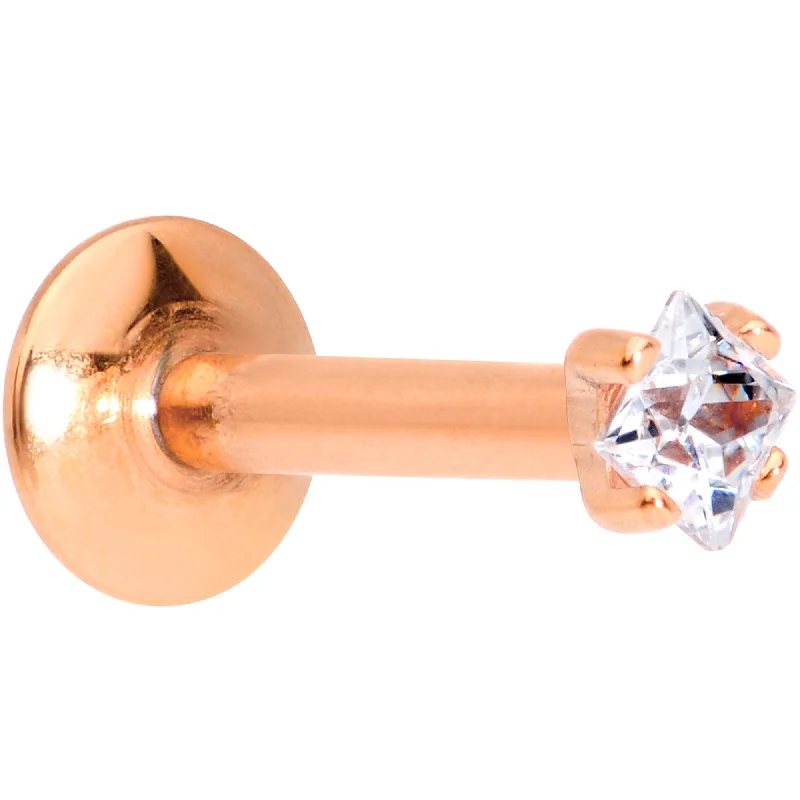 Women's Earrings – Elegant Designs for Every Personality--5/16 Clear Square CZ Rose Gold PVD Internally Threaded Labret Monroe