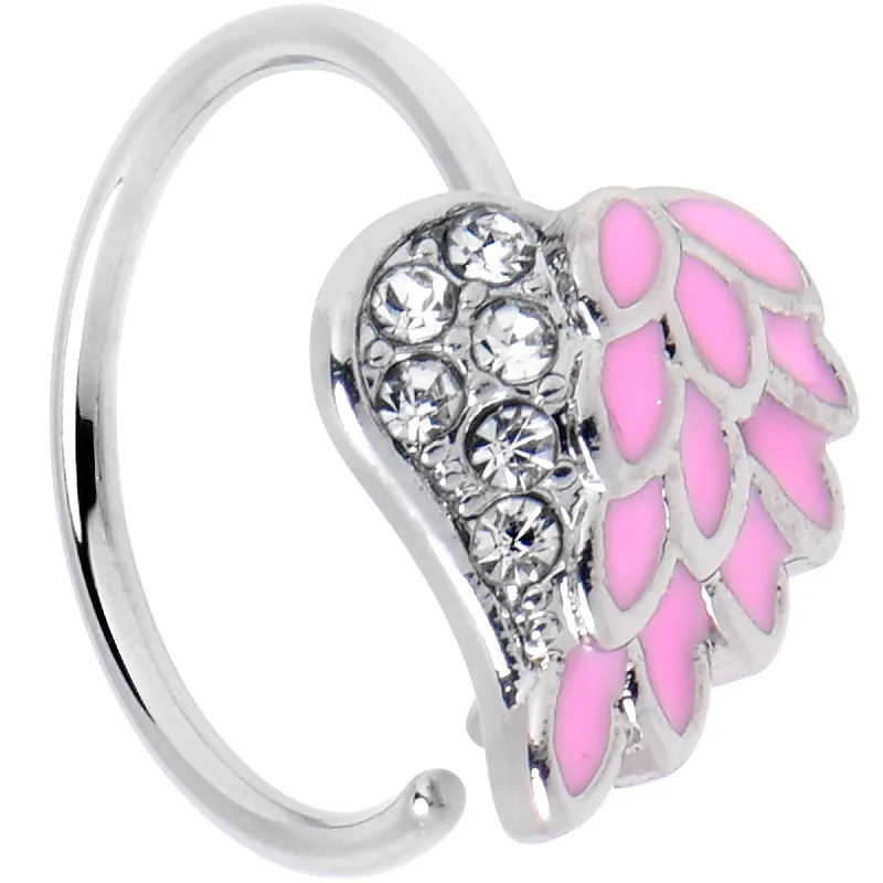 Nose Rings for Special Styling -20 Gauge 5/16 Clear Gem Heavenly Heart Angel Wing Pink Nose Hoop Nose Rings for Special Styling -20 Gauge 5/16 Clear Gem Heavenly Heart Angel Wing Pink Nose Hoop
