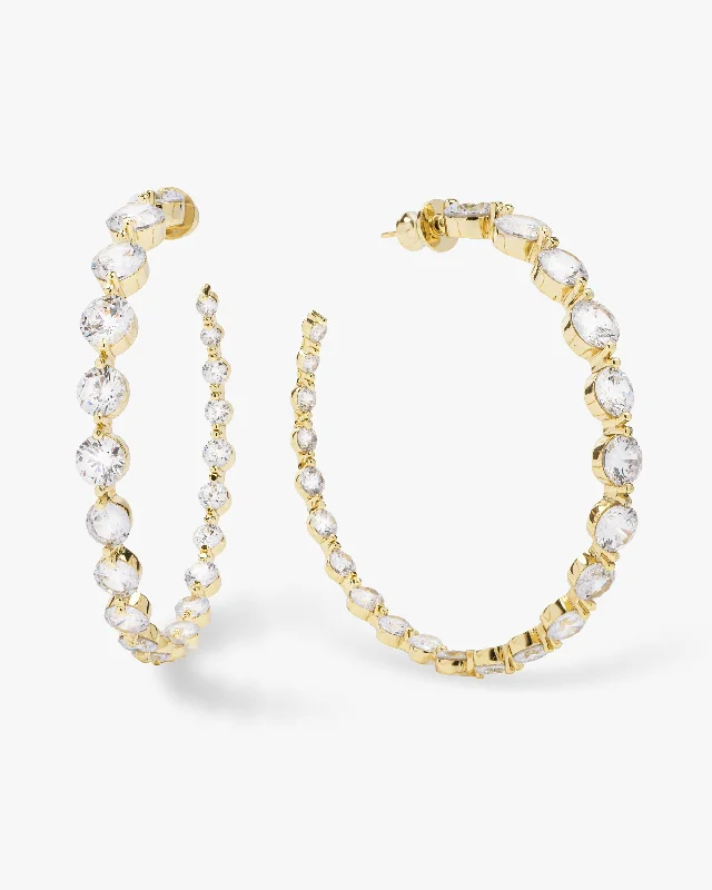 Women's Earrings – Elegant Designs for Every Personality--She's an Icon Hoops 2" - Gold|White Diamondettes Women's Earrings – Elegant Designs for Every Personality--She's an Icon Hoops 2" - Gold|White Diamondettes