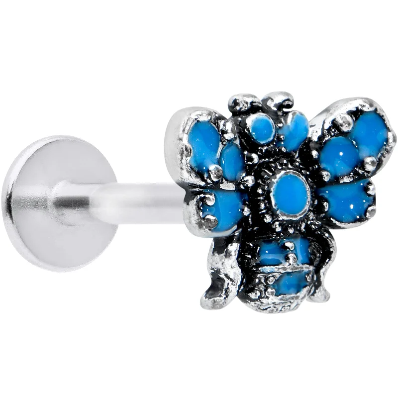 Trendy Lip Rings for Fun and Fashionable Looks16 Gauge 5/16 Textured Blue Butterfly Labret Monroe Tragus
