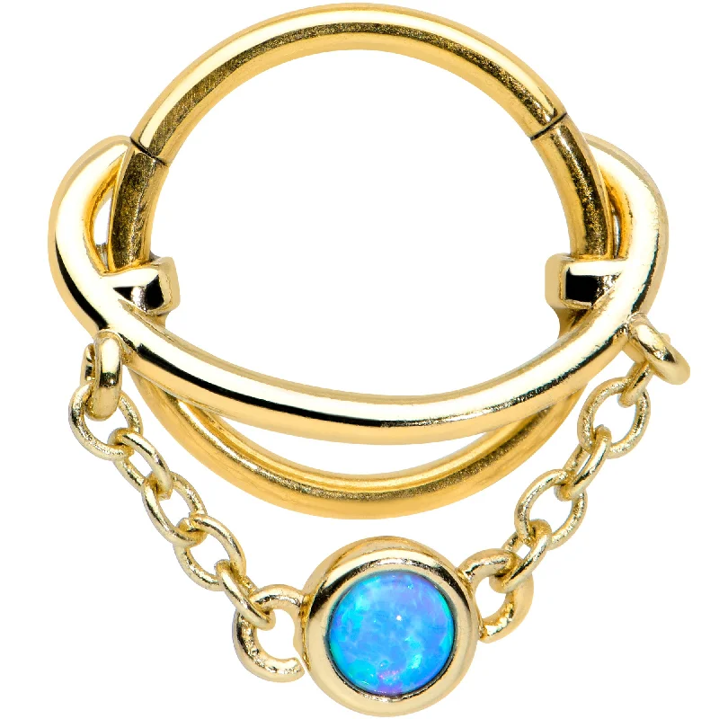 Nose Rings with Modern Appeal -16 Gauge 3/8 Blue Synthetic Opal Gold Tone Saturn Hinged Segment Ring Nose Rings with Modern Appeal -16 Gauge 3/8 Blue Synthetic Opal Gold Tone Saturn Hinged Segment Ring