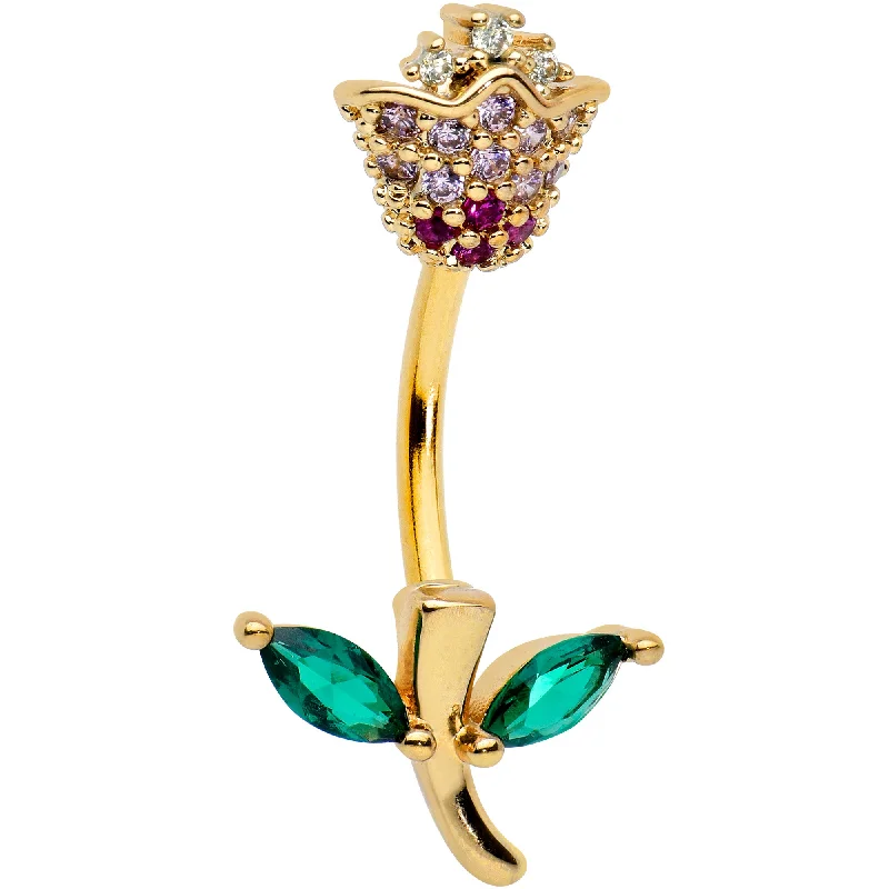 Belly Rings for Special Occasions -Clear Green Pink Gold Tone Rose Valentines Day Double Mount Belly Ring Belly Rings for Special Occasions -Clear Green Pink Gold Tone Rose Valentines Day Double Mount Belly Ring