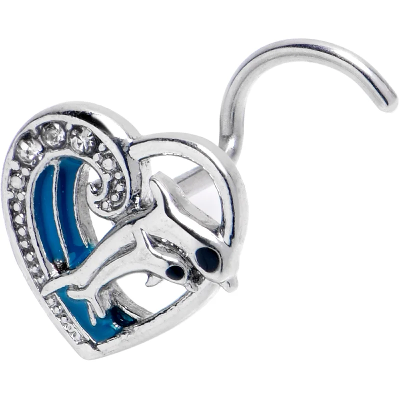 Nose Rings for Creative Jewelry Styles -20 Gauge 7mm Clear CZ Gem Dolphin Heart Delight Left Side Nose Screw Nose Rings for Creative Jewelry Styles -20 Gauge 7mm Clear CZ Gem Dolphin Heart Delight Left Side Nose Screw